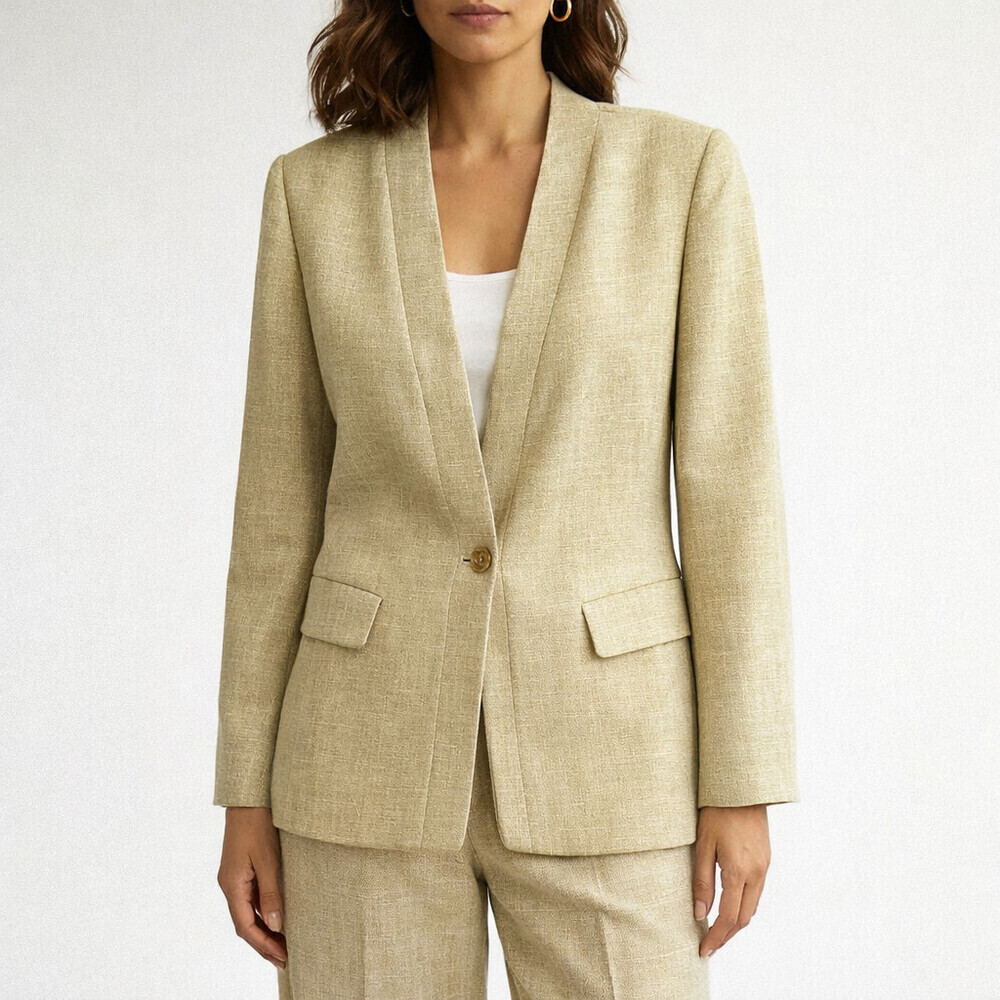 Vintage Dana Buchman x Holt Renfrew Light Beige Linen Blend Blazer 8